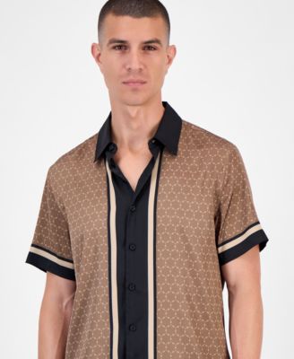 Short Sleeve Geometric Border Charm Button-Front Shirt