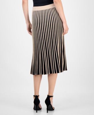 Women's Striped Pull-On Flared Midi Skirt