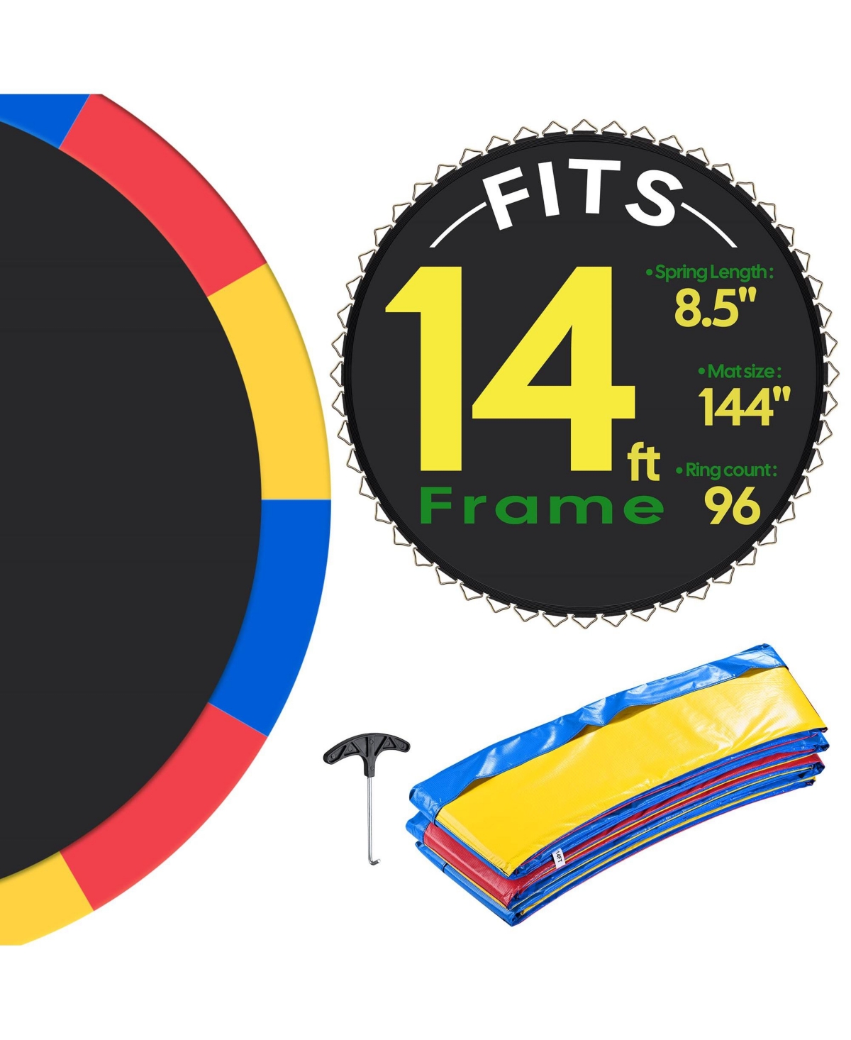 Trampoline Mat & Pad Replacement Kit with 96V-Ring Fits 14 ft Trampoline Frame - Natrual