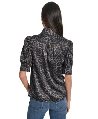 Women's Stand Collar Puff-Sleeve Shirt