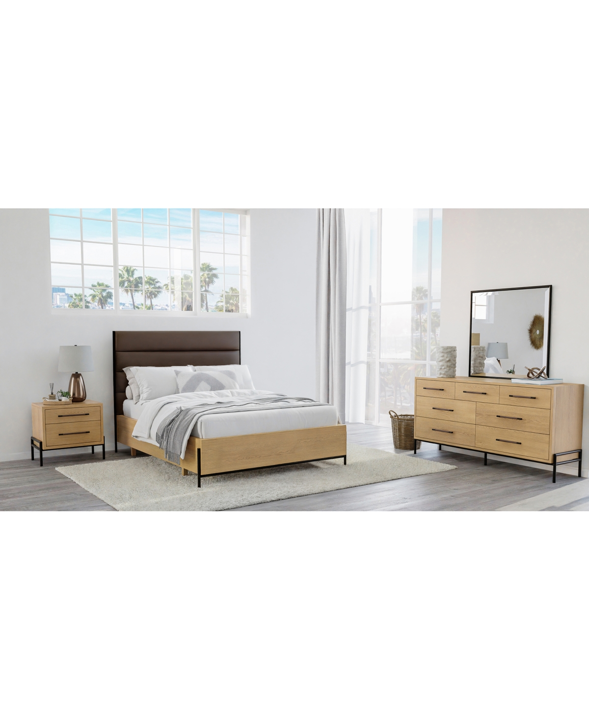 Macy's Linstead 3-pc. Queen Upholstered Set (bed, Dresser & Nightstand), Created For  In Transparent