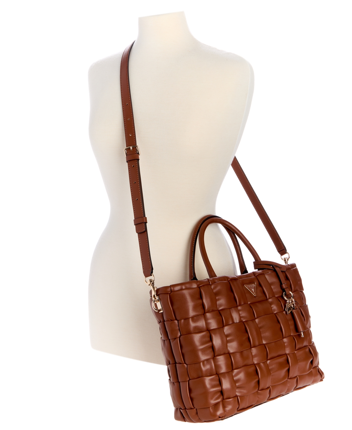 Guess Marion Quilted Large Satchel Bag In Brown