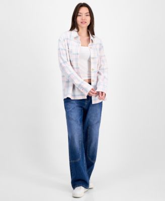 Juniors' Plaid Button-Front Shacket