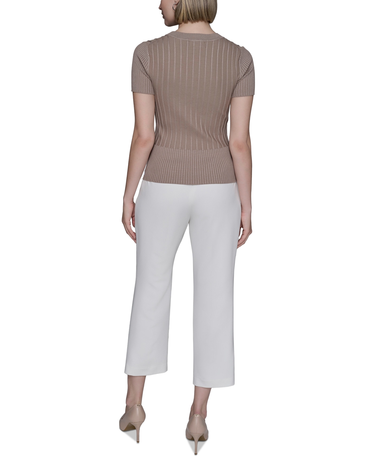 Karl Lagerfeld Women's Ribbed Short-sleeve Sweater In Multi