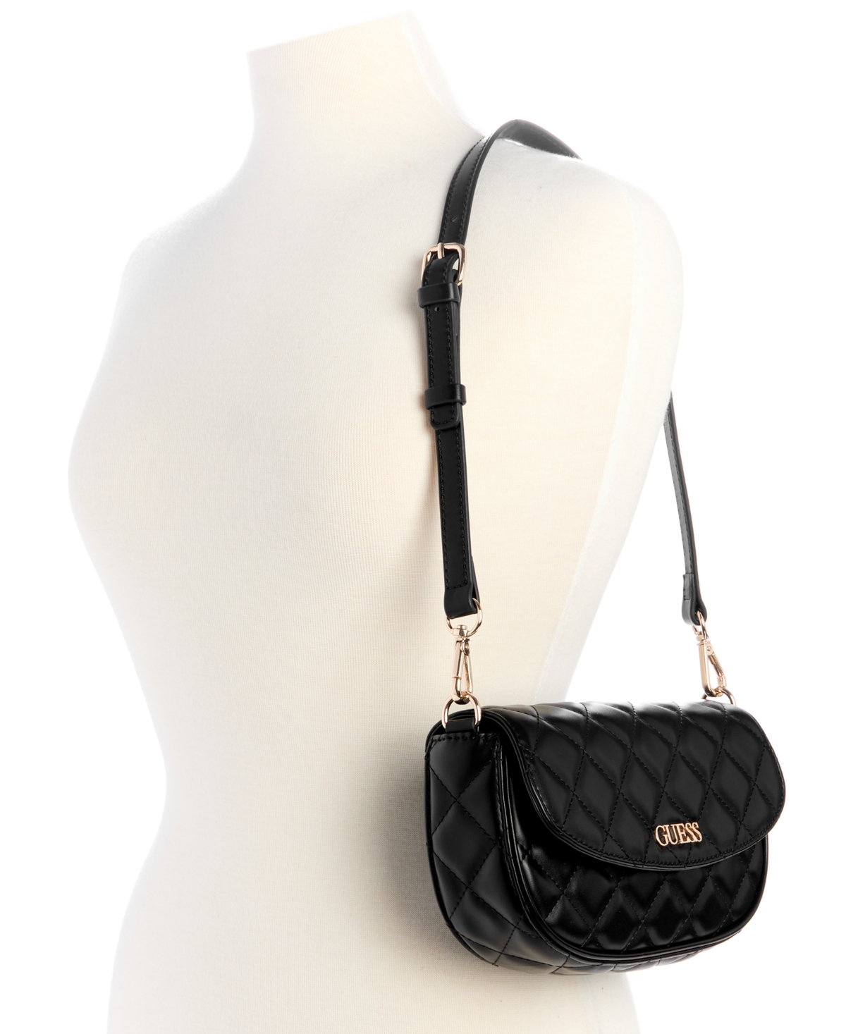 Guess Tinsley Small Quilted Flap Shoulder Bag In Black