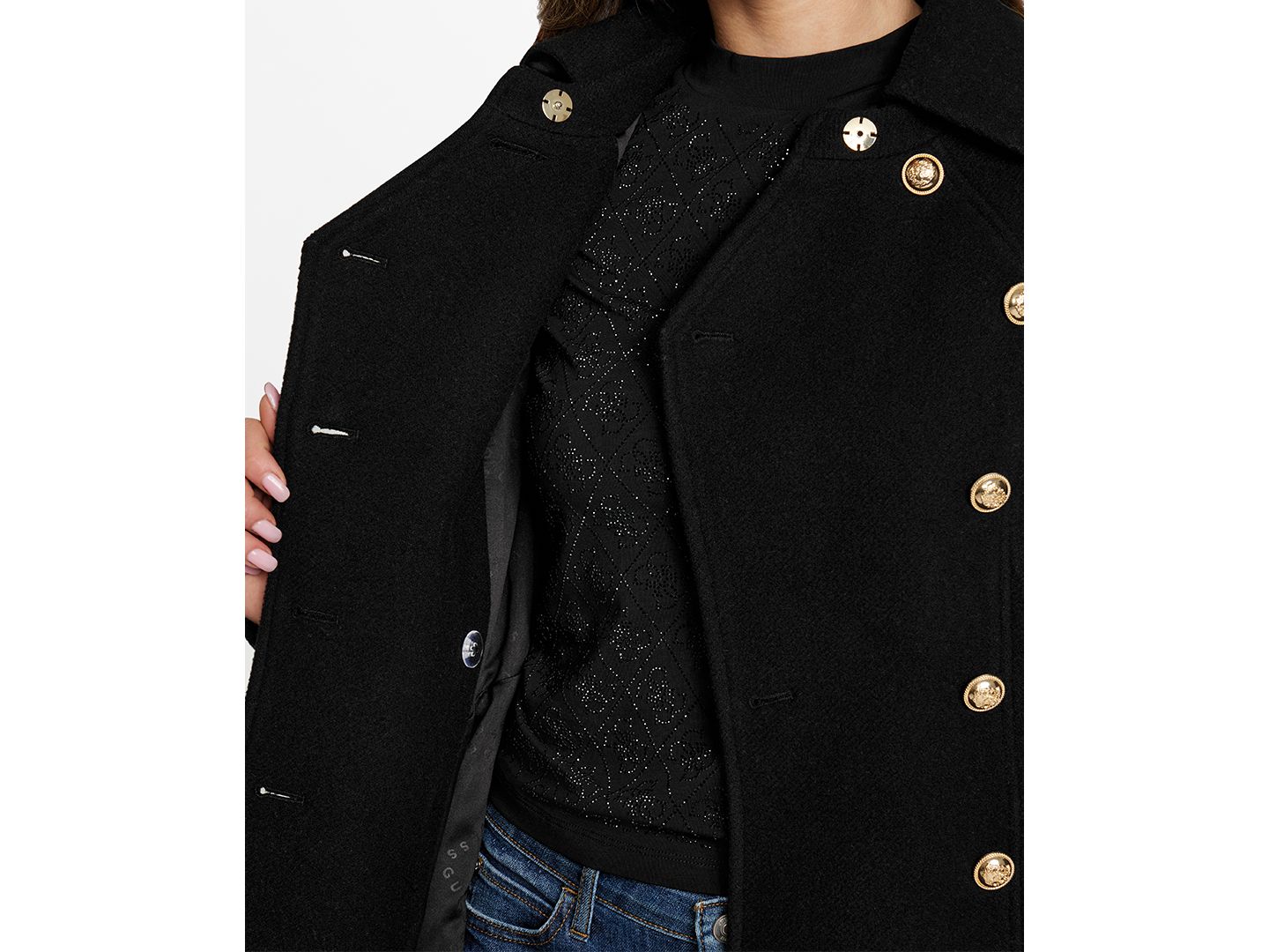Женское пальто GUESS Double-Breasted Skirted Coat, Created for Macy's, цвет: Чёрный — фото 5