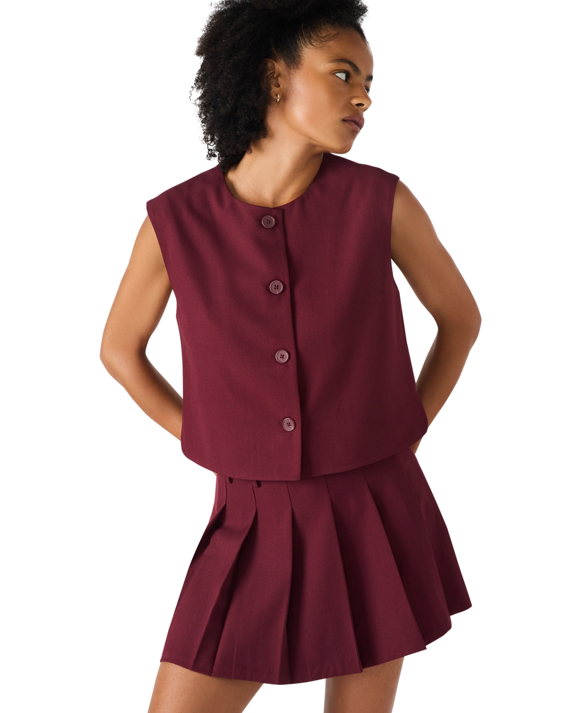 Steve Madden Margo Pleated Miniskirt In Burgundy