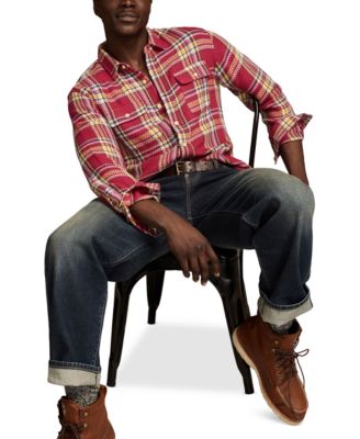 Men's Long Sleeve Plaid Flannel Button-Front Shirt