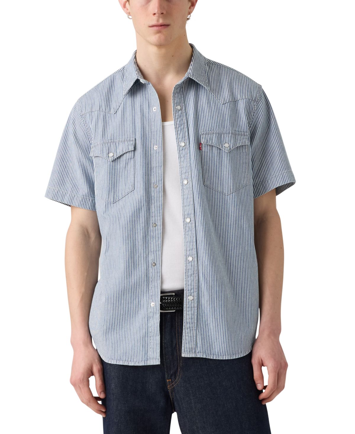 Мужская рубашка в западном стиле с коротким рукавом и застежкой спереди