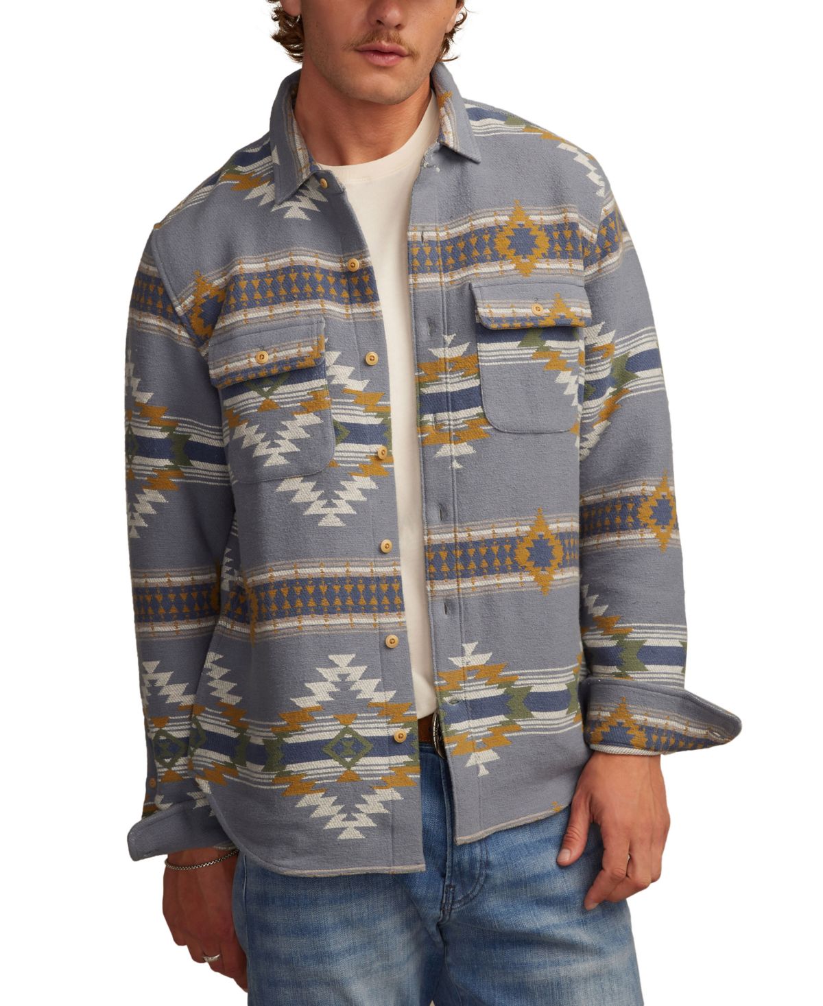 Мужская рубашка Humbolt с длинным рукавом и юго-западным узором спереди на пуговицах