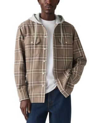 Men's Relaxed Fit Hooded Long Sleeve Button-Front Overshirt
