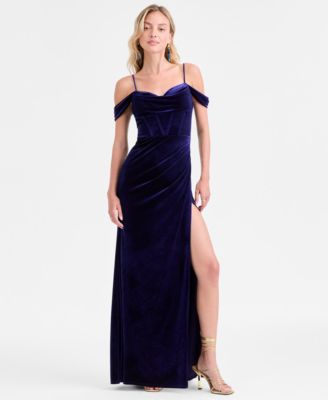 B Darlin - Juniors' Velvet Off-The-Shoulder Gown
