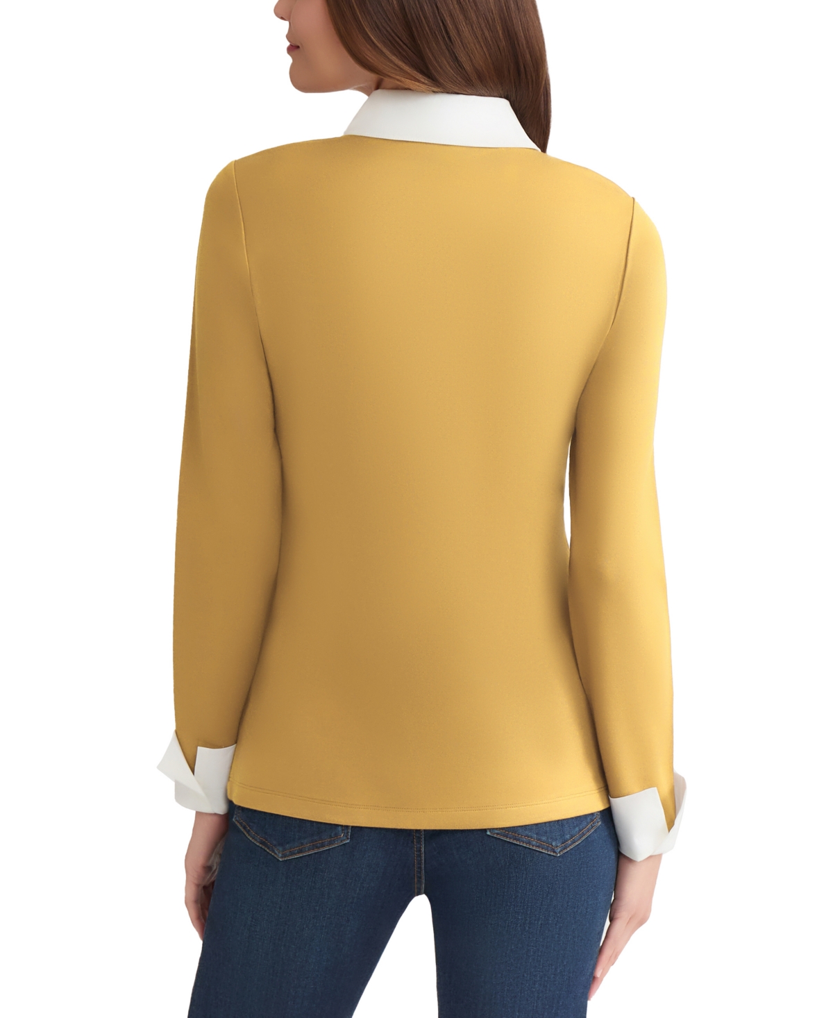Jones New York Petite V-neck Long-sleeve Two-fer Pullover In Yellow