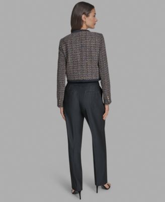 Women's Braided-Trim Tweed Collarless Jacket 