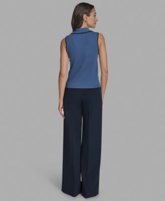 Women's Cotton Tipped Collared Sleeveless Knit Top