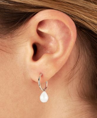 Cultured Freshwater Baroque Pearl (12mm) Dangle Hoop Earrings in 14k Gold