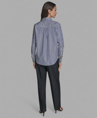 Women's Striped Rhinestone-Cuff Shirt