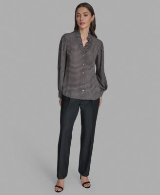 Women's Printed Ruffled V-Neck Blouse