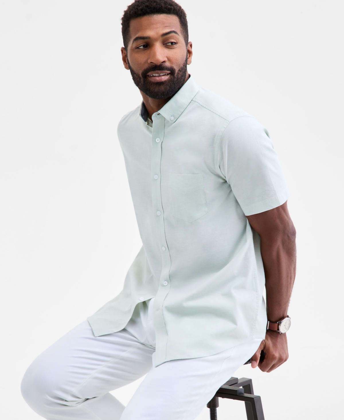 Club Room Men's Short Sleeve Button-down Oxford Shirt, Created For Macy's In Green