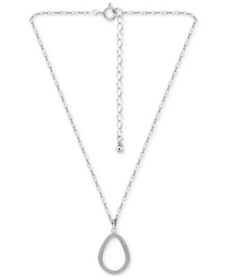 Cubic Zirconia Open Teardrop Pendant Necklace, 16" + 2" extender, Macy's Exclusive 