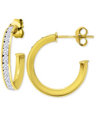 Cubic Zirconia Channel Set Small Hoop Earrings, 0.75"