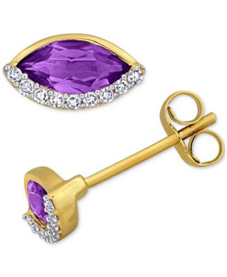 Blue Topaz (1/4 ct. t.w.) & Diamond (1/10 ct. t.w.) Marquise Stud Earrings in 14k Gold (Also in Garnet, Amethyst, & Peridot)