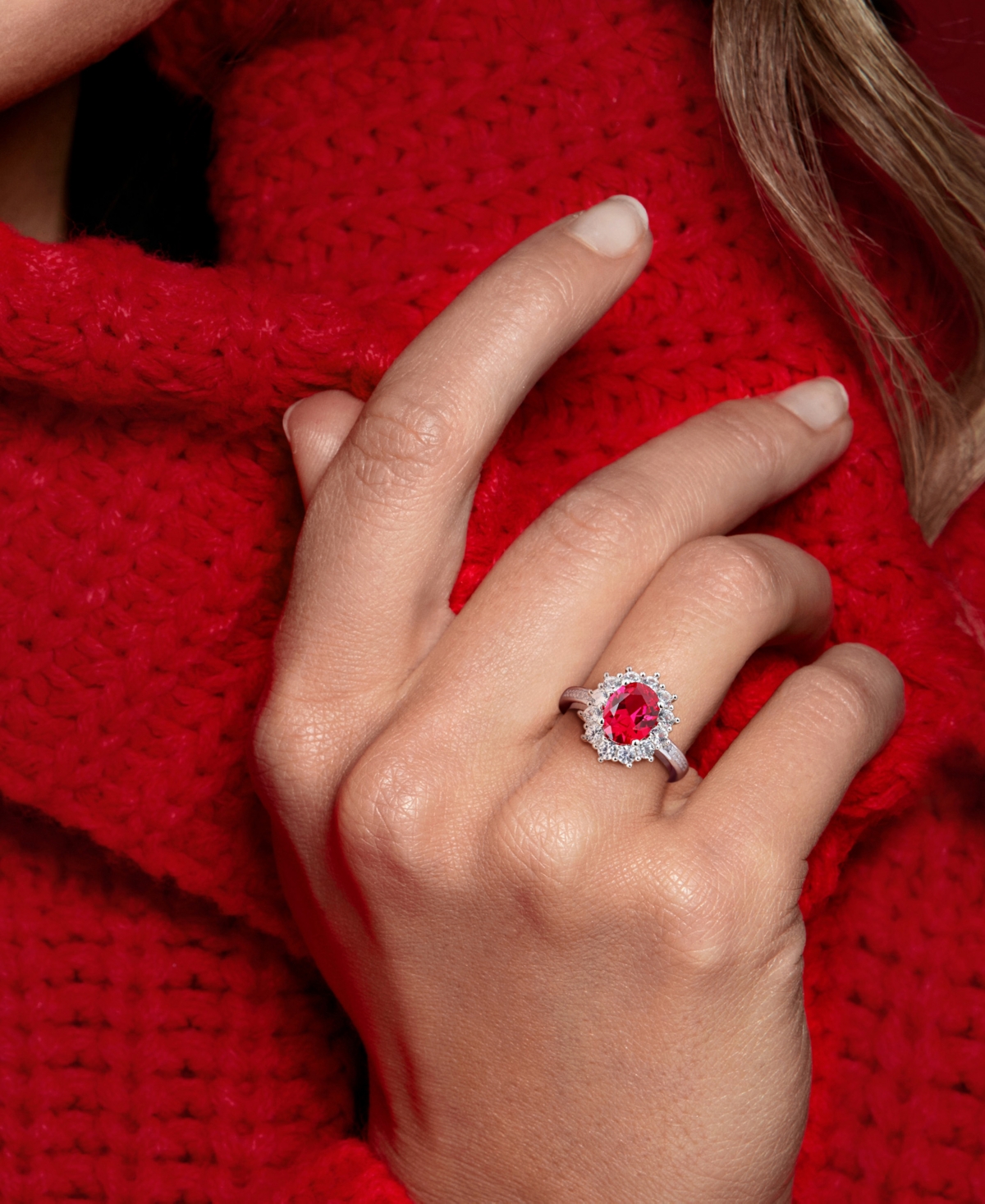 Macy's Gemstone & Diamond Accent Halo Ring In Sterling Silver In Silver