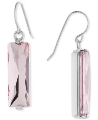 Color Crystal Rectangle Drop Earrings in Sterling Silver
