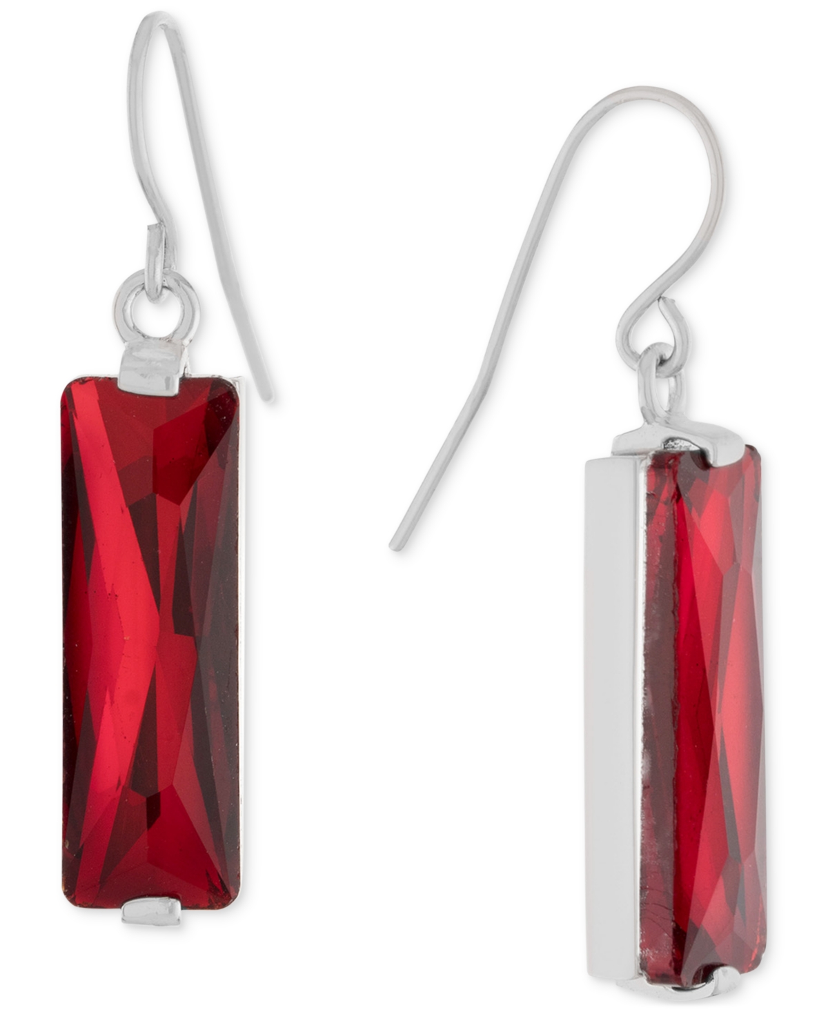 Macy's Color Crystal Rectangle Drop Earrings In Sterling Silver In Red