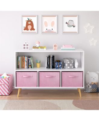 Kids bookcase with Collapsible Fabric Drawers, Children's Book Display, Toy Storage Cabinet Organizer