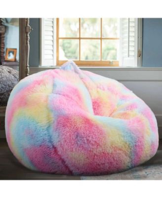 Sorbet Dreams Rainbow Fur Kids Bean Bag Chair, Multicolor, Large (No Filler)