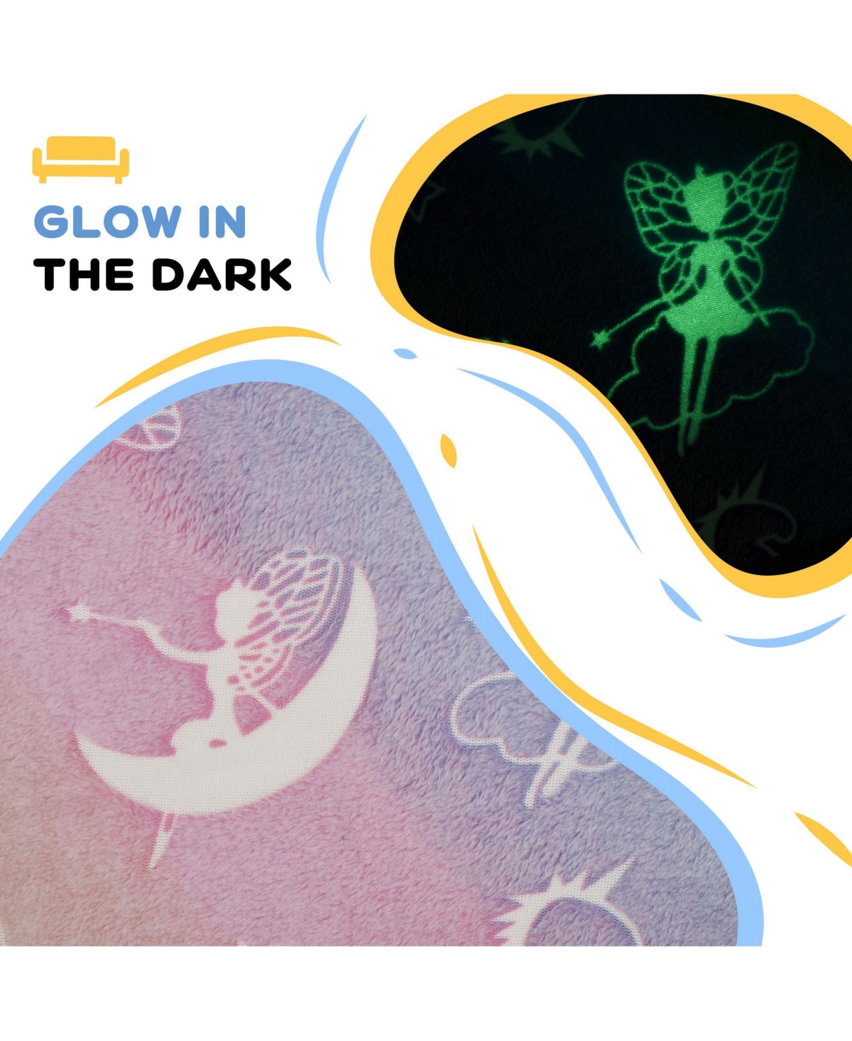 Cesicia Toddler Sofa with Glow in the Dark Fairy Design & Wooden Frame, Upholstered Baby Sofa for 18-36 Months