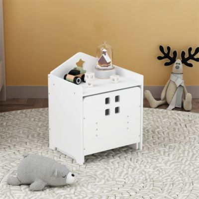 Wooden Toddler Table and Chair Set Kids Activity Table Step Stools with Blackboard & 3 Heights Adjustable