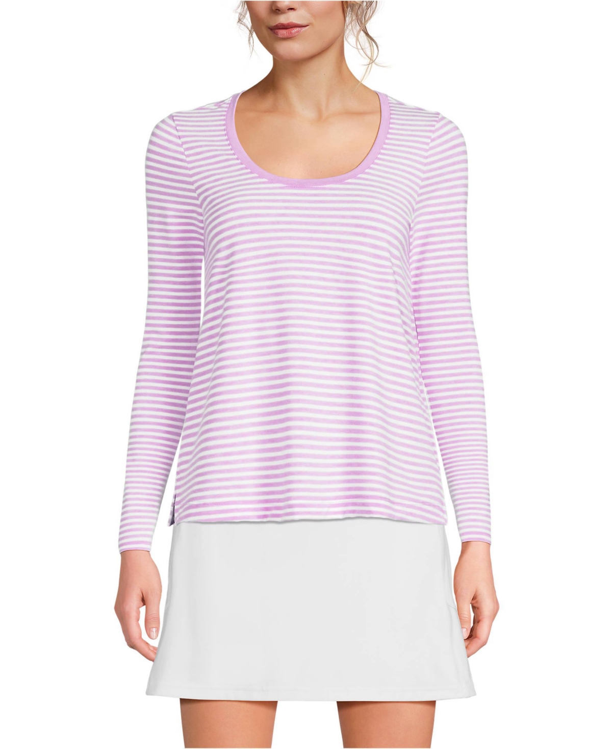 Women's Tall Power Performance Long Sleeve Scoopneck Tee - Wild lilac/white mini stripe
