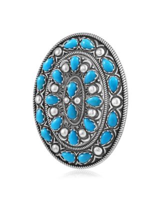 American West Jewelry Sterling Silver Kingman Turquoise Cluster Gemstone Oval Pendant Enhancer