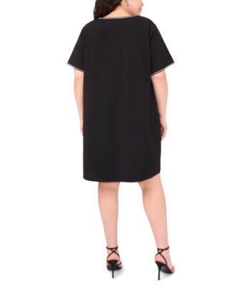 Plus Size Short-Sleeve Crepe Shift Dress