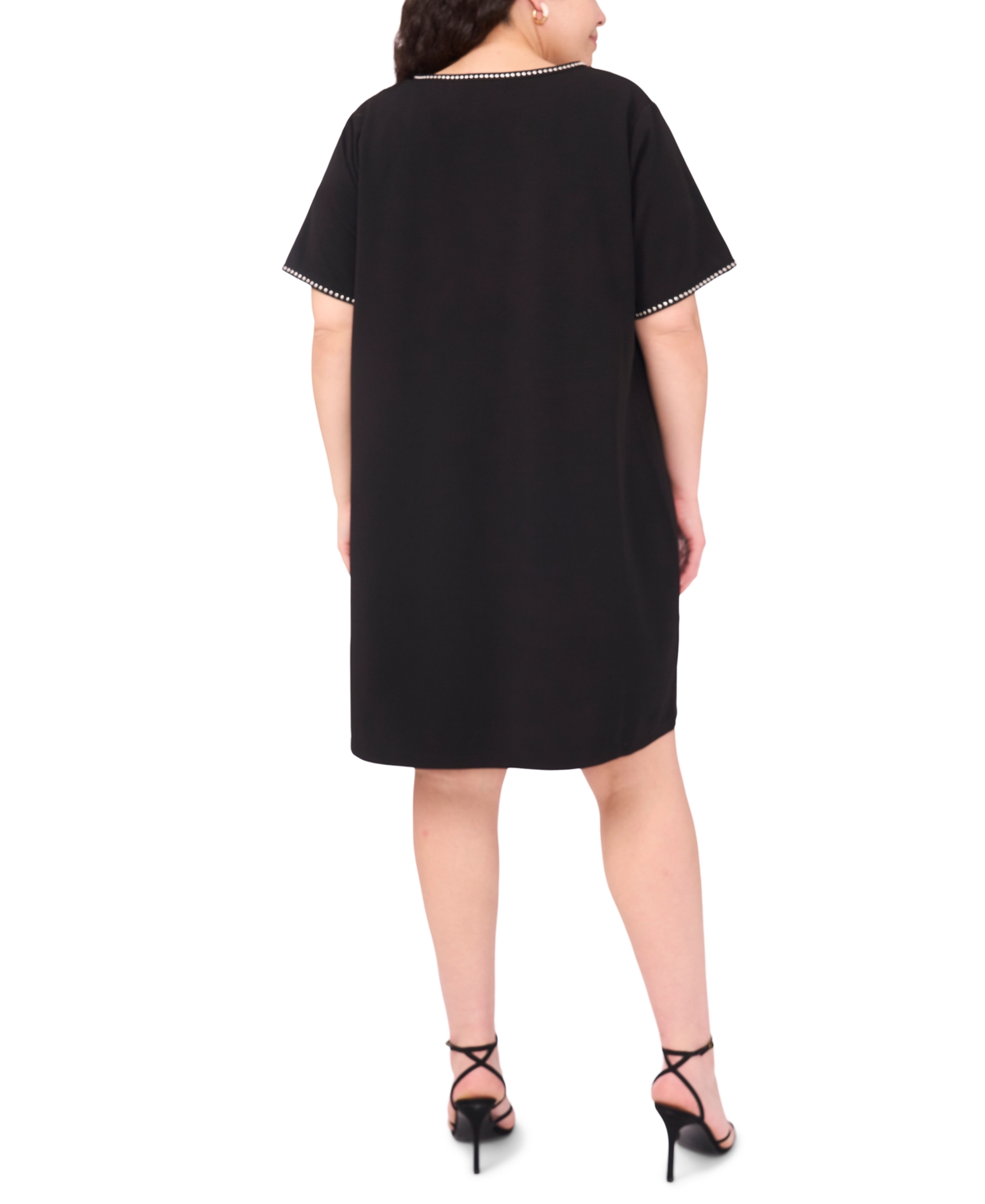 Msk Plus Size Short-sleeve Crepe Shift Dress In Black