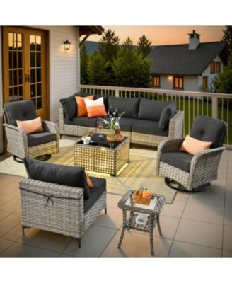 8-Piece Rattan Outdoor Patio Furniture Set with Sectional Sofa, Swivel Chairs, and Solar Coffee Table