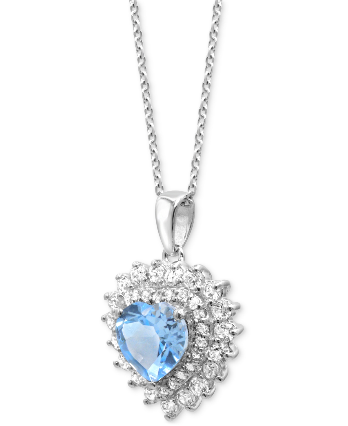 Macy's Blue Topaz 1-7/8 Ct. T.w. Lab-created White Sapphire 1-1/4 Ct. T.w. Heart Pendant In Sterling Silver In Blue