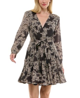 Petite Jacquard Sash-Tie Fit & Flare Dress