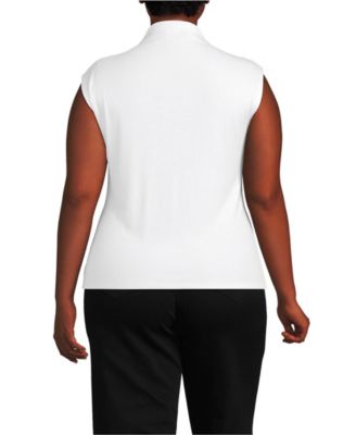 Plus Size Cap Sleeve Drapey Rib Fitted Funnel Neck Tank