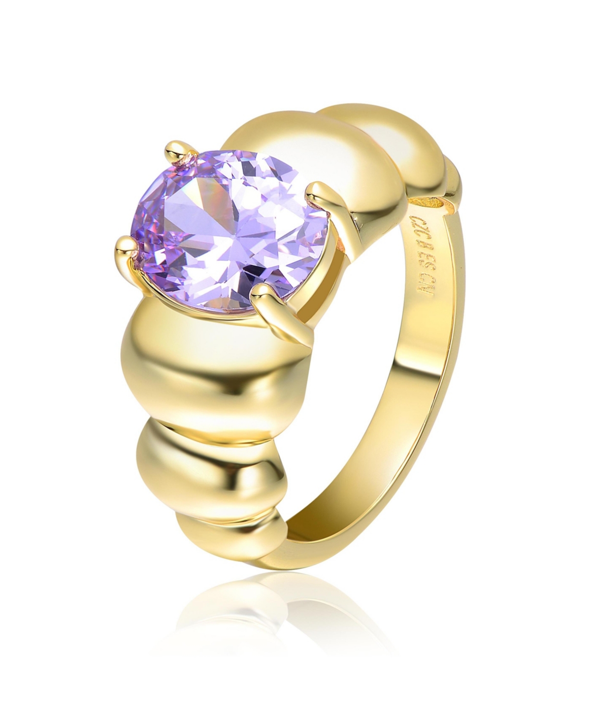 14K Gold Plated with Purple Cubic Zirconia Cocktail Ring - Purple