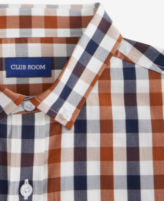 Men's Regular-Fit Stretch Gingham Check Button-Down Poplin Shirt, Macy's Exclusive