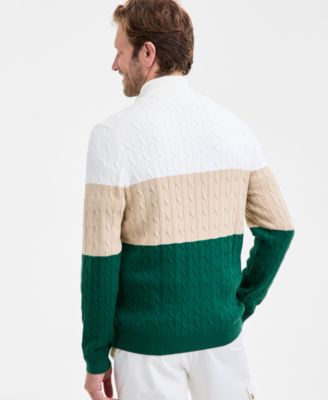 Men's Colorblocked Cable-Knit Full-Zip Sweater, Macy's Exclusive