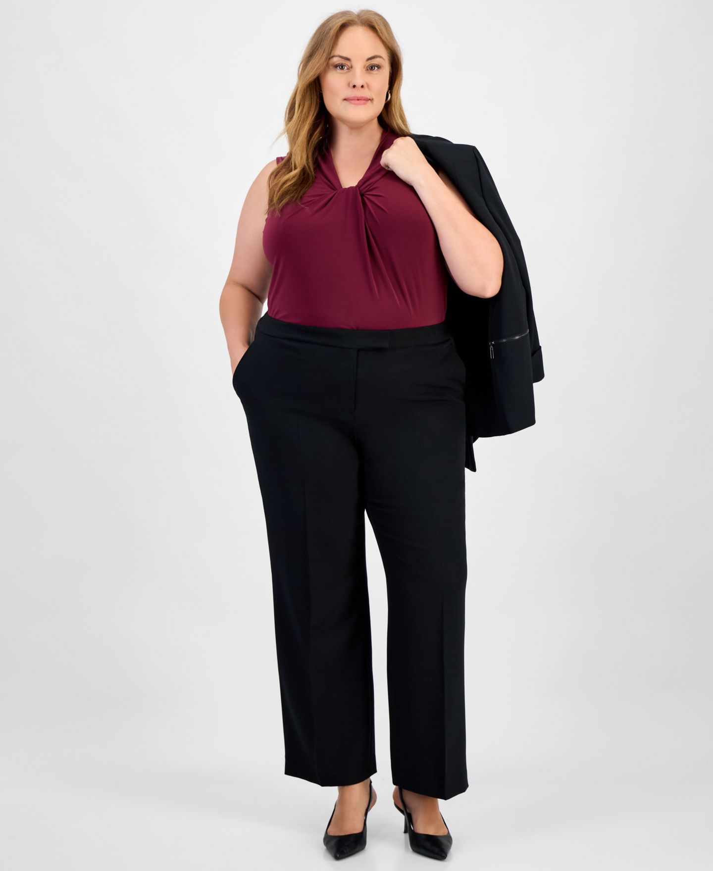 Женские брюки Kasper Plus Size Stretch Crepe Straight Leg Pant, цвет: Чёрный — фото 6