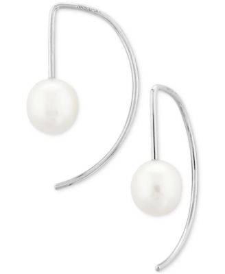 Cultured Freshwater Pearl (6mm) Threader Semi-Circle Drop Earrings in 14k Gold