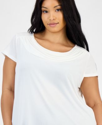 Plus Size Stretch Knit Short-Sleeve Cowl-Neck Top