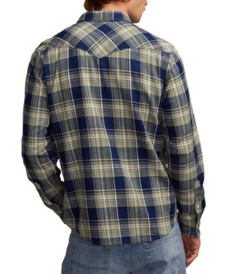 Men's Indigo Plaid Western Long Sleeve Snap-Front Shirt