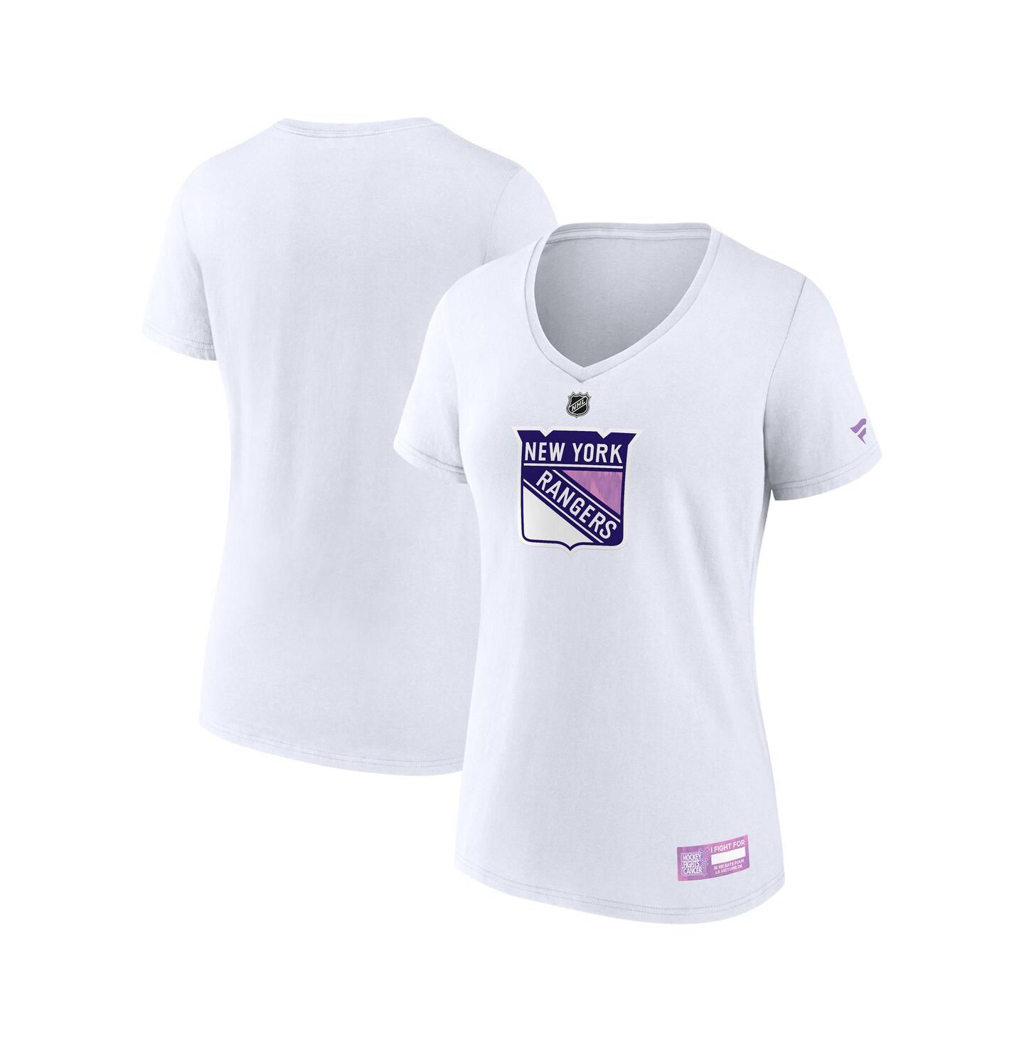 Женская футболка Fanatics White New York Rangers 2024 Hockey Fights Cancer V-Neck — фото 1