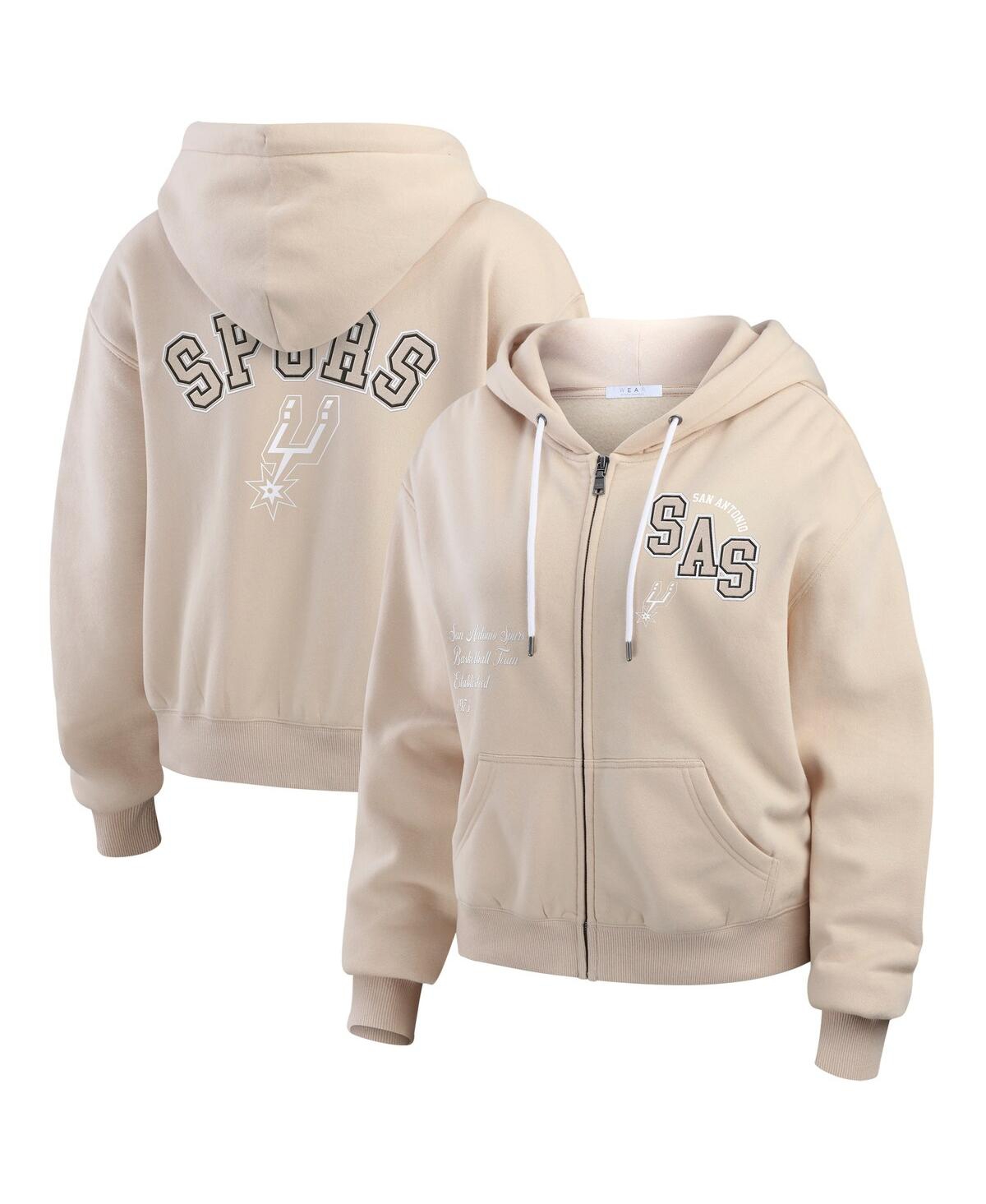 Women's Tan San Antonio Spurs Tonal Felt Patch Full-Zip Hoodie - Tan